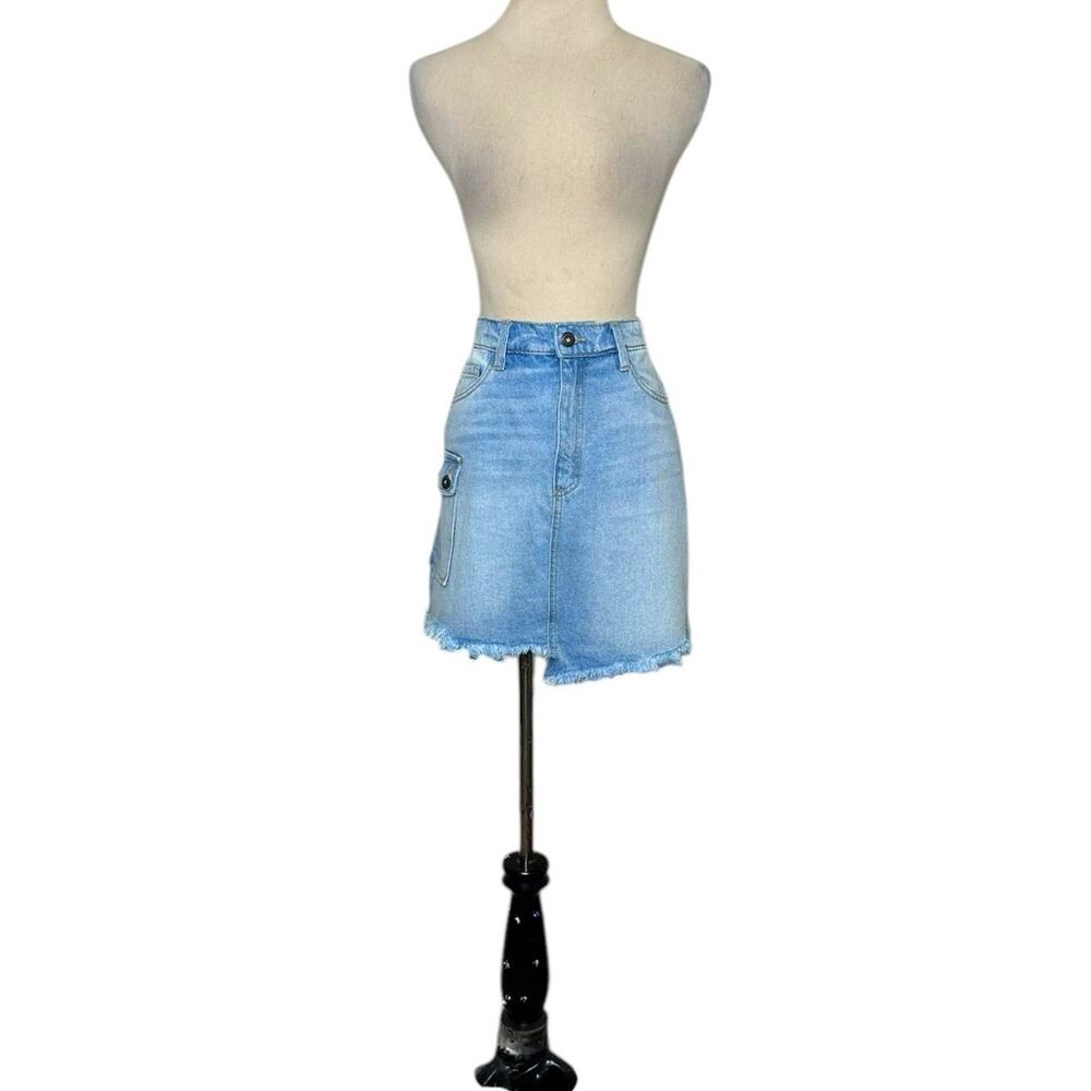 Sneak Peek blue fringed denim cargo skirt size Medium